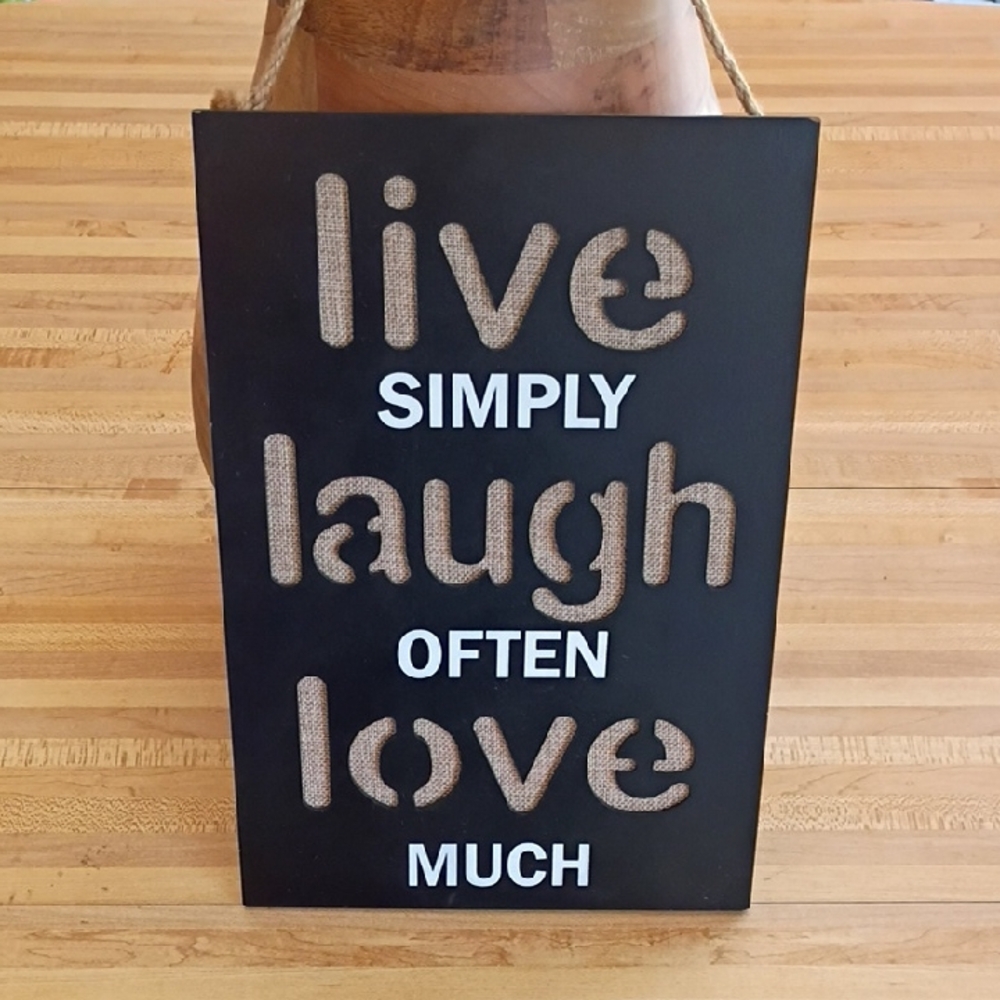 Live Laugh Love RusticWood  Wall Sign - Black and Burlap